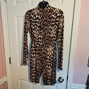 Fashion Nova Leopard Print Long Sleeve Romper